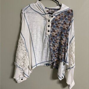 Pol Into Meadow Hoodie Floral Oversized Boho Size Large Balloon Slub Airy